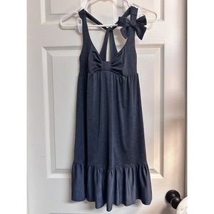 Betsey Johnson Babydoll Twist Back Shoulder Bow Ruffle Swim Dress Gray Size XS/S